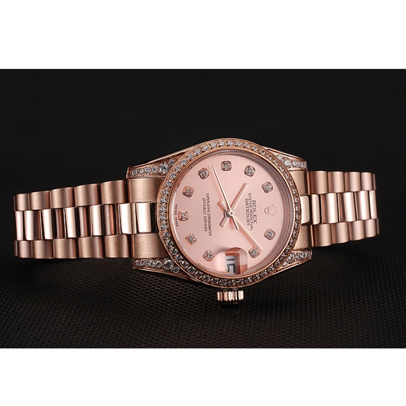 Best AAA Replica Sites Diamond Bracelet Gold Rose 1453977 Dial Rolex DateJust Rose Swiss Gold Case 0805
